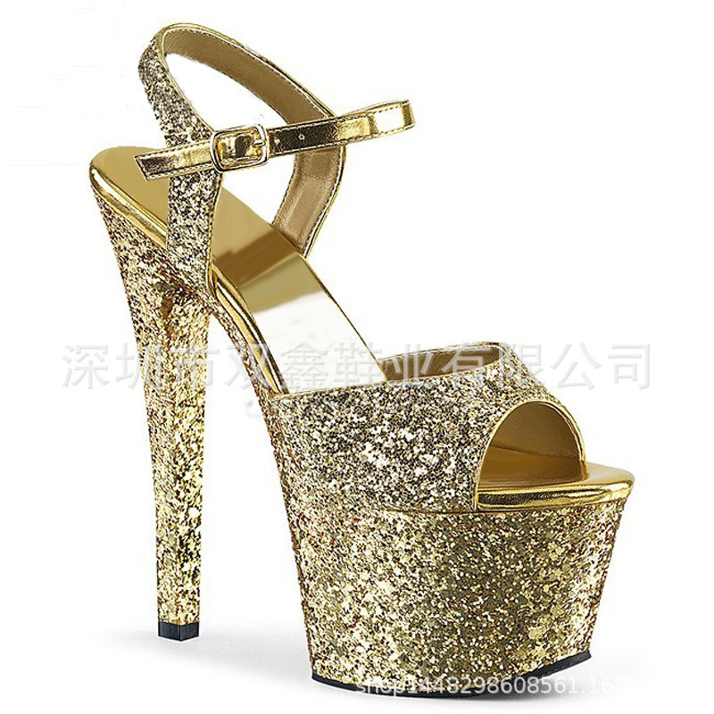 17cm Super tacón alto tamaño libre peep toe cuero señora Orden de goma hebilla estilo francés sandalias moda negro