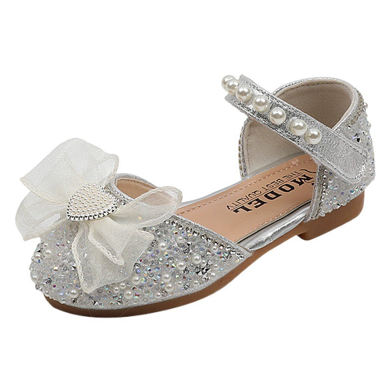 Новинка осени 202, туфли принцессы для девочек, маленькие, средние и большие детские туфли принцессы с жемчугом, кожаная обувь