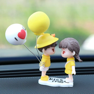 Car Ornaments Women's Light | Other Automotive Interior Supplies - yellow-hat-and-yellow-clothes-couple-with-base-yellow-and-white-balloons