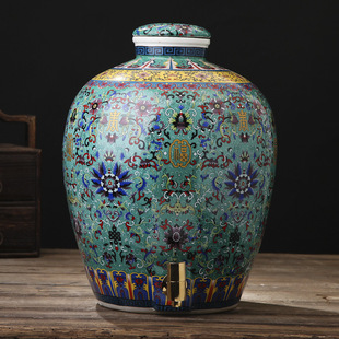 Jingdezhen Ceramic Wine Jar for Home Use, Sealed, 10 Jin, 20 Jin, 30 Jin, 25kg Wine Storage Jars with Faucet, Wine Bottle