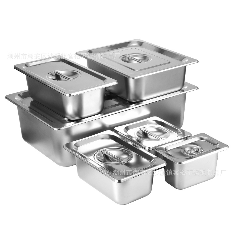 Stainless Steel Basin Rectangular Portion Basin with Lid Square Basin Buffet Square Box Commercial Fast Food Basin Malatang Vegetable Basin