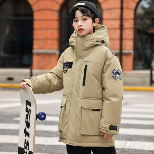 Children's down Jacket Boys' Medium and Long Style 2024 New Style Winter Medium and Large Kidsren's Boys' Kidsren's Clothing Thickeneded Jacket Trendy