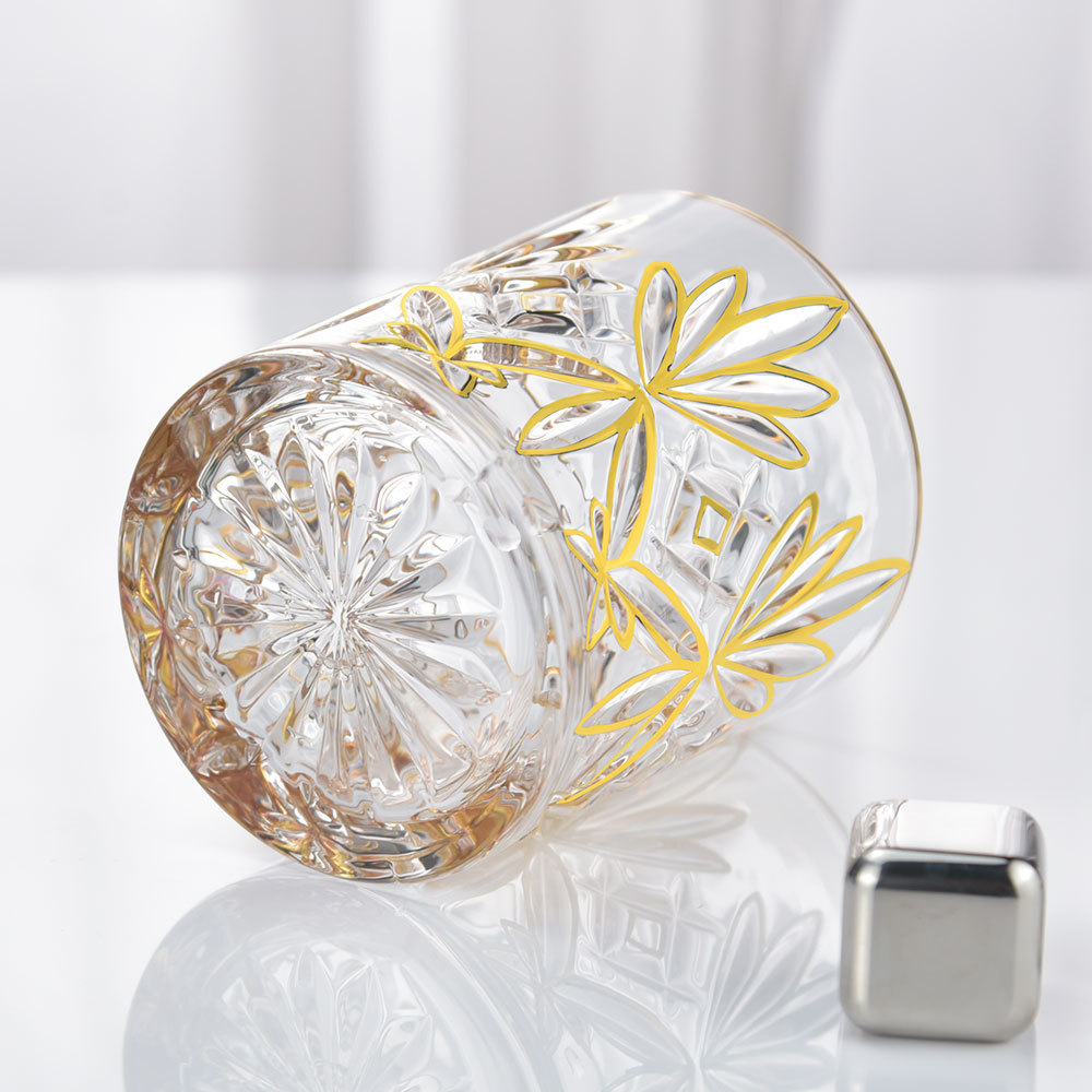 欧式水晶玻璃加厚威士忌酒杯 轻奢典雅描金威士忌玻璃杯 创意酒杯