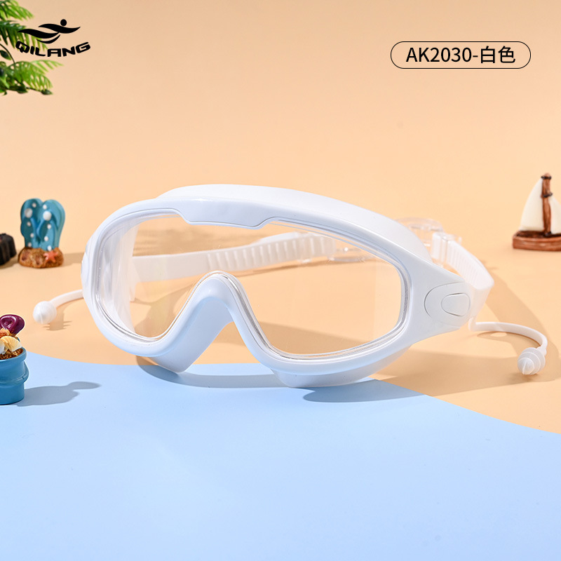 Gafas de Natación de Marco Grande para Adultos de PC Antivaho e Impermeable con Tapones de Oídos para Natación y Buceo