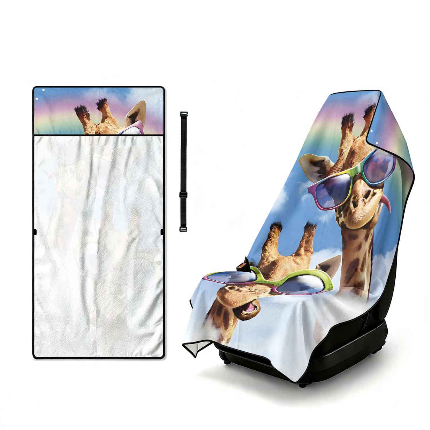 Printed bath towel and car seat cover 2-in-1, ultra-fine fiber outdoor beach and car dual-use universal seat cushion