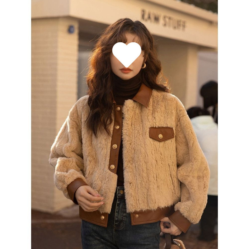 Trendy Shearling Coat for Women 2025 Winter New Women's Lamb Wool and Leather Patchwork Short Thick Coat