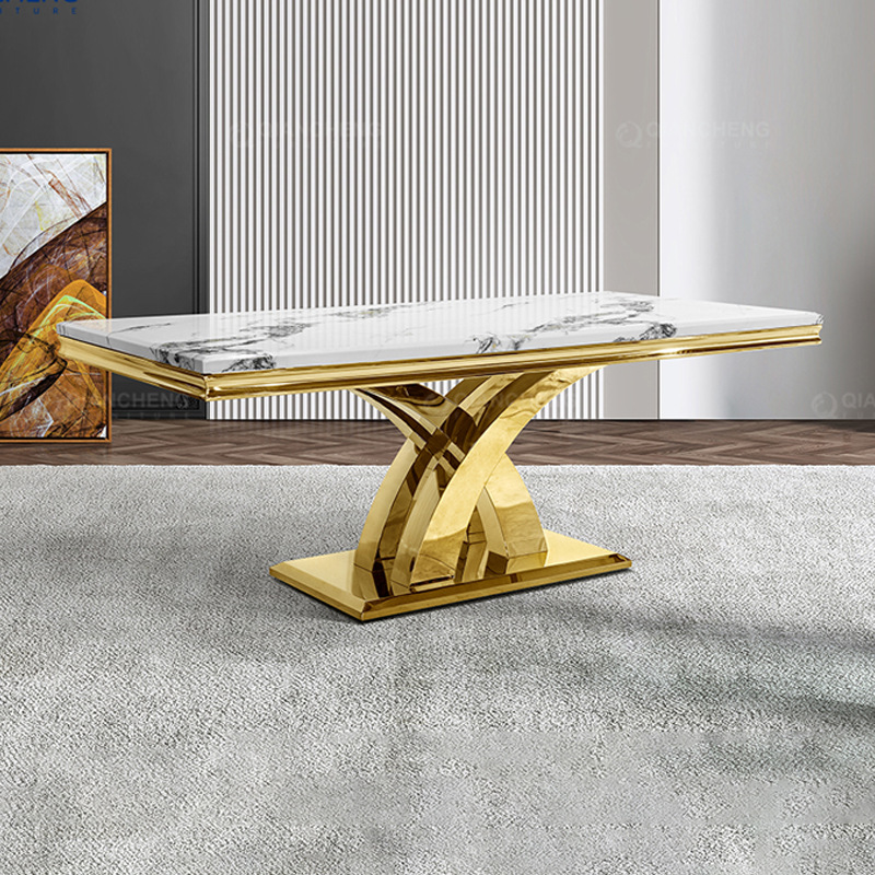 Mesa de Comedor de Mármol y Acero Inoxidable para 6 Personas Desmontable para Restaurante image 12