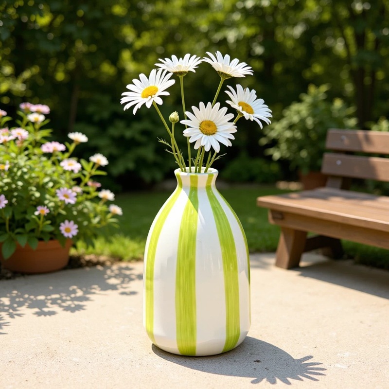 Vaso de cerámica a rayas pintadas a mano nórdica ligera de lujo de mano de alto nivel, línea simple, vasos de flores sin agujeros para el pelo