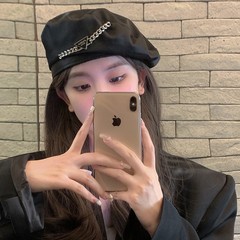 甜酷风链条薄款贝雷帽优雅显脸小百搭画家帽子网红大头围八角帽潮