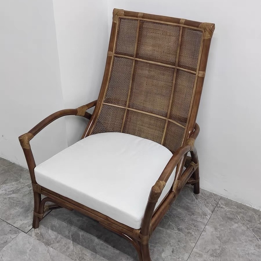Silla de ocio vintage de ratán natural, sillón individual estilo wabi-sabi para casas de huéspedes y salones de té, silla de comedor de ratán de estilo nórdico japonés.