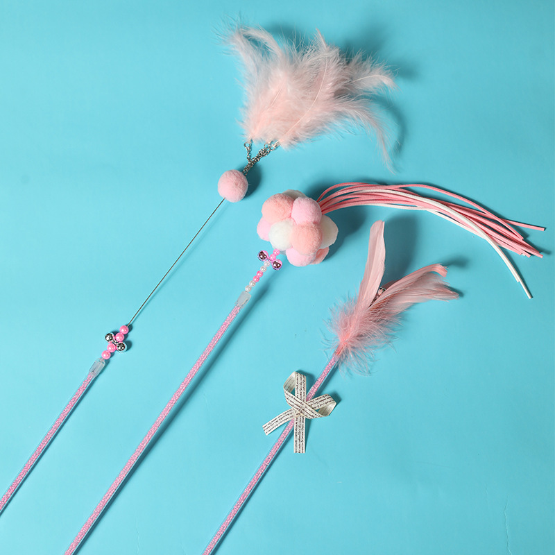 Pet gato juguete lechón pluma de alambre de acero divertido gato palo varilla larga de mano gato auto-Hola aliviar congestionado suministros para mascotas