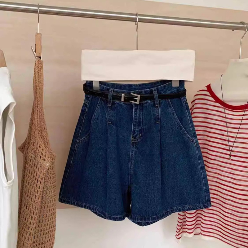 Trendy Versatile Youthful Wide-Leg Denim Shorts for Women, Summer Thin Dark-Colored High-Waisted Loose Slimming A-Line Hot Pants Trendy Versatile Youthful Wide-Leg Denim Shorts for Women, Summer Thin Dark-Colored High-Waisted Loose Slimming A-Line Hot Pants