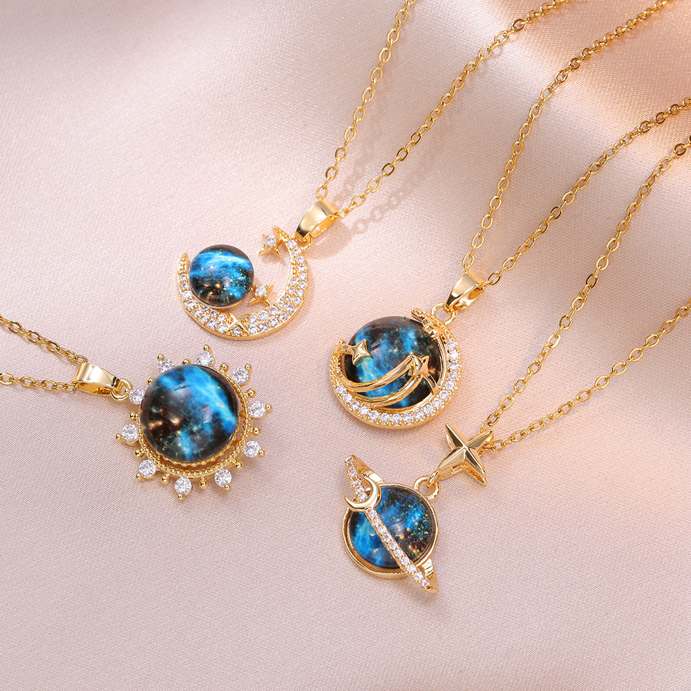 5g Weight Wholesale Jewelry Vintage Style Geometric Starry Sky Titanium Steel Diamond Pendant Necklace