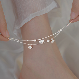 Sansheng lucky apricot leaf double-layer anklet girl high sense niche design ins fashion light luxury foot accessories wholesale