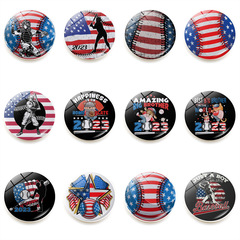 2023美國旗幟棒球冰箱貼時光寶石磁性玻璃家居白板貼紙裝飾品25mm