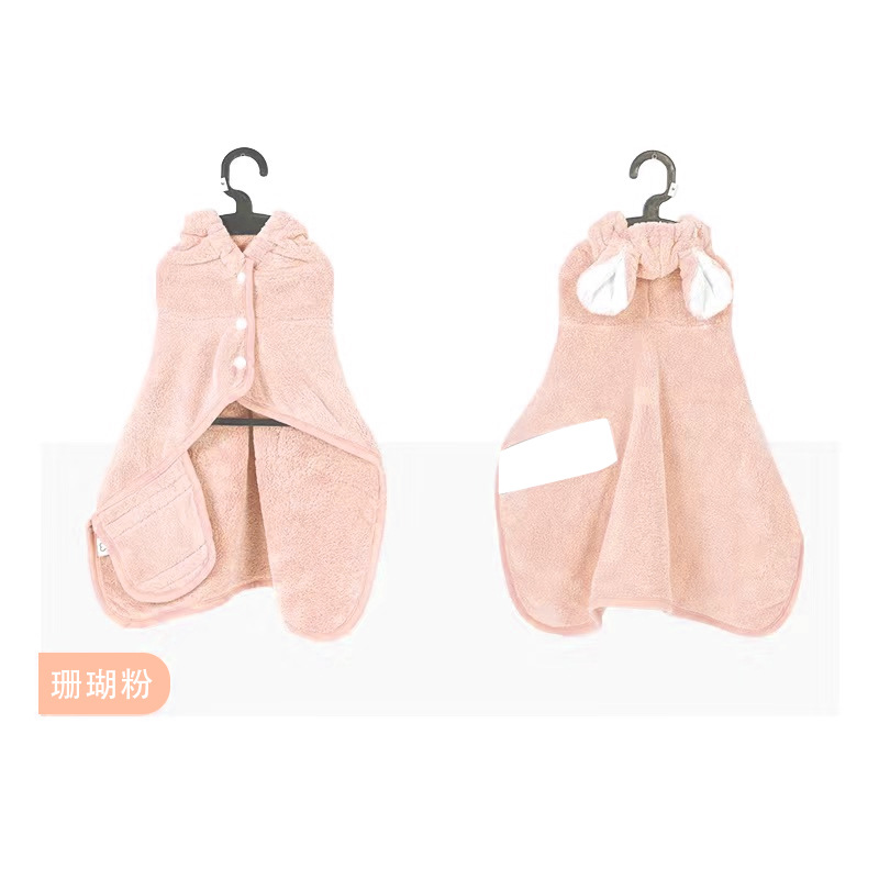 코랄 핑크 후드 목욕 가운
