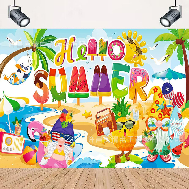 Cross-border New Hello summer Beach Photography Background Cloth Seaside Party Party Decoration Banner Hanging Cloth