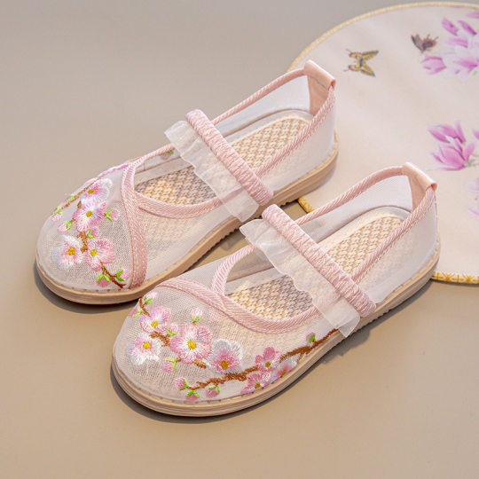 Girls' Hanfu Shoes Ancient Costume Children's Embroidered Shoes Antique Tang Dress Shoes Old Beijing Cloth Shoes Ethnic Style Sandals Summer