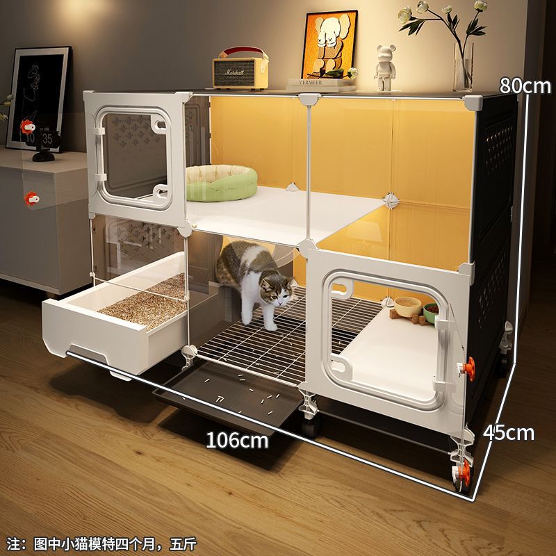 猫ケージとトイレが一体化してスペースをとらない、小型猫キャビネット、家庭用屋内猫ヴィラ、猫の巣、1部屋、1リビングルーム、1バスルーム|undefined