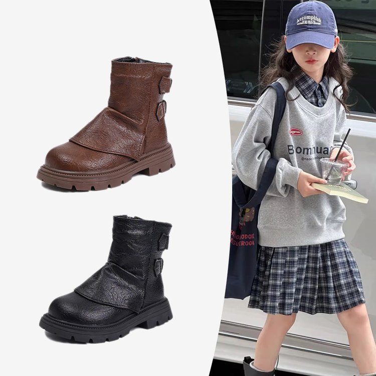 女童马丁靴2025秋冬新款儿童靴子中大童英伦风短靴女孩皮靴时尚感