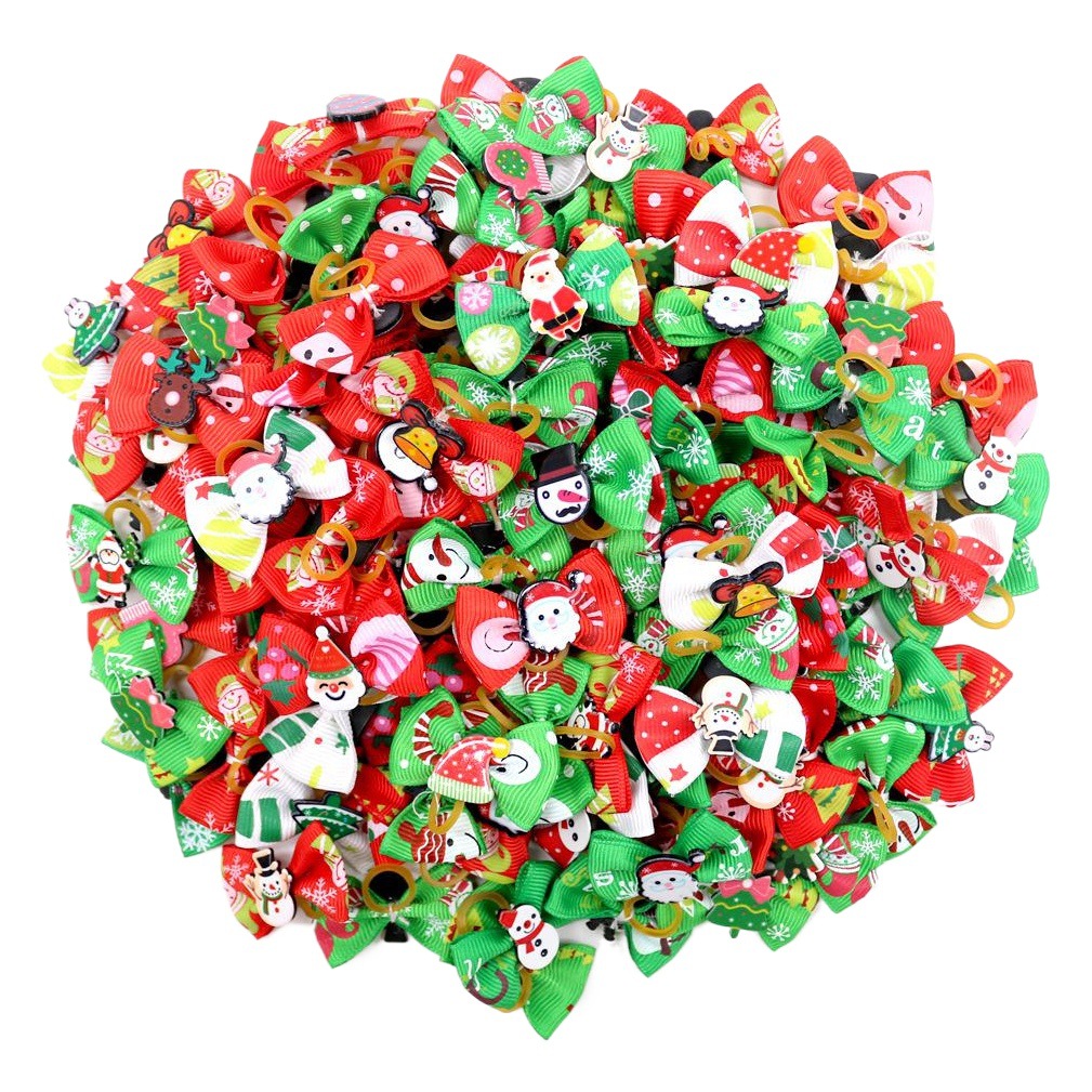 Amazon Cross-Border Hot-Selling Christmas Pet Hair Accessories, Bow Hair Ties, Santa Claus Snowflake Hair Flowers, Wholesale in Stock