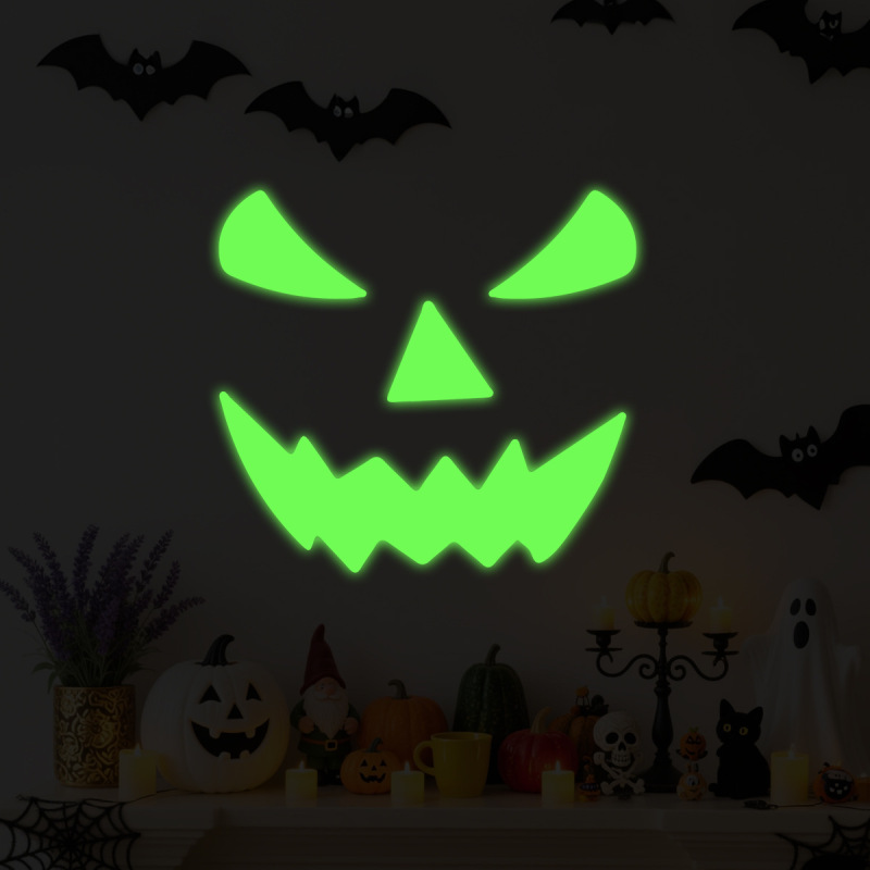 ハロウィン邪悪な表現グリーン発光ステッカーフェスティバルサプライズゴーストフェイス壁装飾 PVC 発光ステッカー|undefined