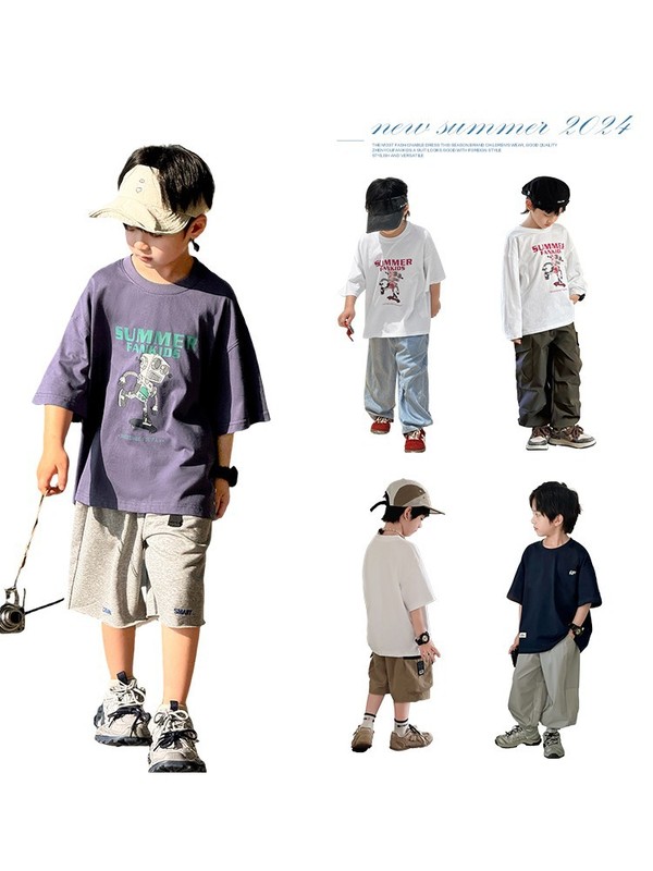 Zhengpinxuan 子供服男の子半袖 Tシャツ子供 2025 新しい夏半袖中大型子供純綿薄手のトップ|undefined