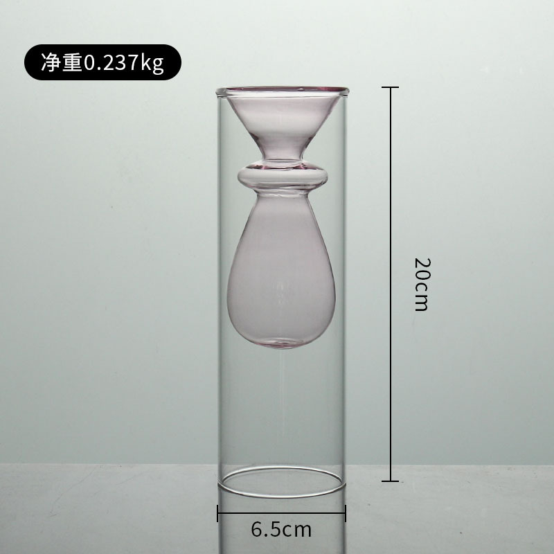 Nórdico simple doble capa colorido arreglo floral florero de vidrio sala de estar decoración escritorio creativo personalizado hidropónico decorativo florero