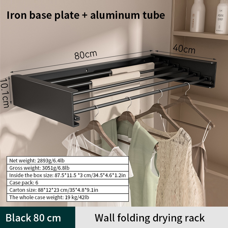 Transfronterizo espacio de aluminio plegable percha de ropa sin perforación doble balcón invisible percha de ropa retráctil colgada en la pared barra de ropa image 42
