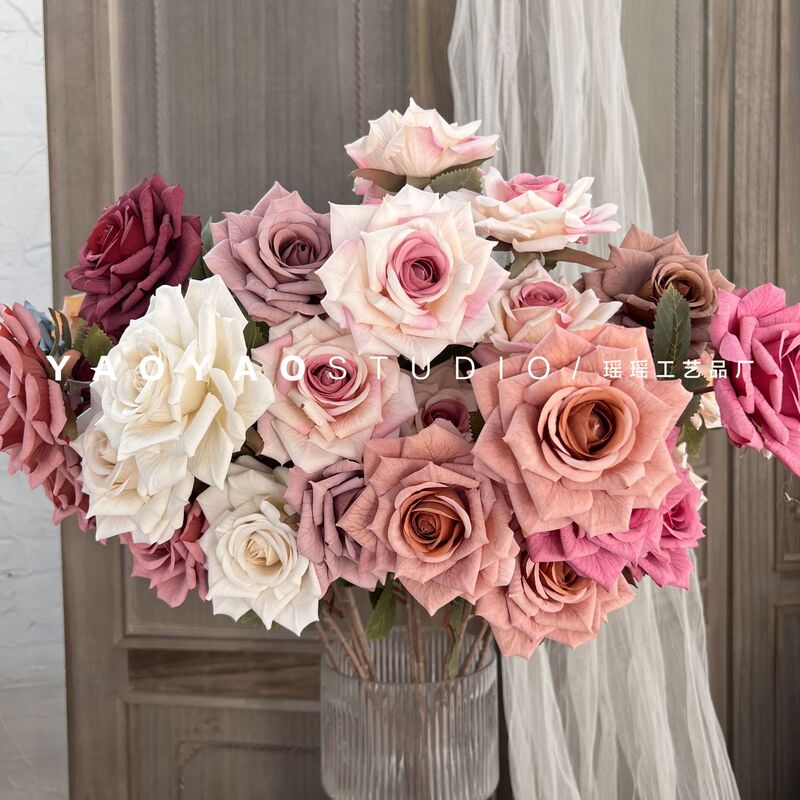 3 Cappuccino Roses, Main Wedding Flower Cart, Artificial Flowers, Wedding Flower Wall, Flower Arrangement, Home Decoration Flower Ornaments