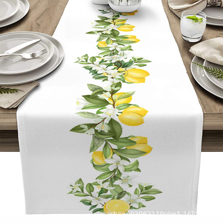 Nuevo verano limón lino bandera de mesa de fiesta al aire libre decoración de mesa de té de tela en el hogar bandera de mesa de té