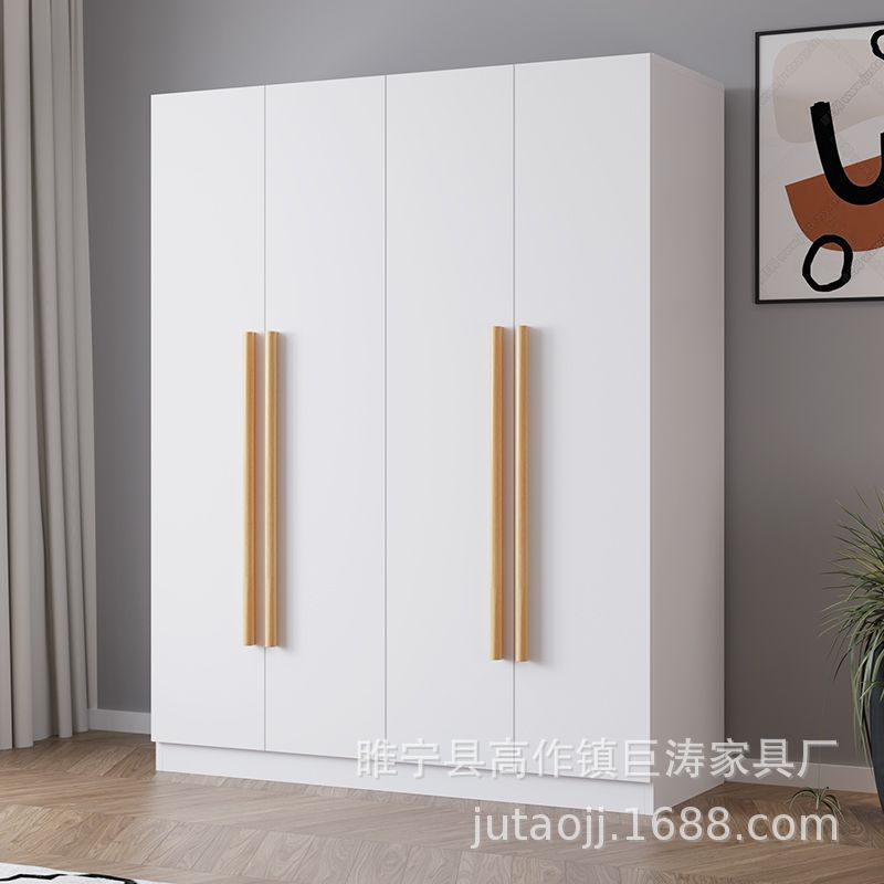 对开门衣柜家用卧室实木质大收纳柜出租房简易组装靠墙柜子储物柜