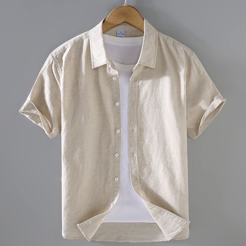 Summer Men's Pocket Short-Sleeve Linen Shirt, Casual Cotton-Linen Thin Half-Sleeve Shirt, Trendy Breathable Comfortable Cardigan