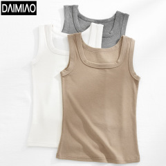 秋新款加厚棉質磨毛保暖背心女士可外穿純色打底寬肩冬季保暖內衣