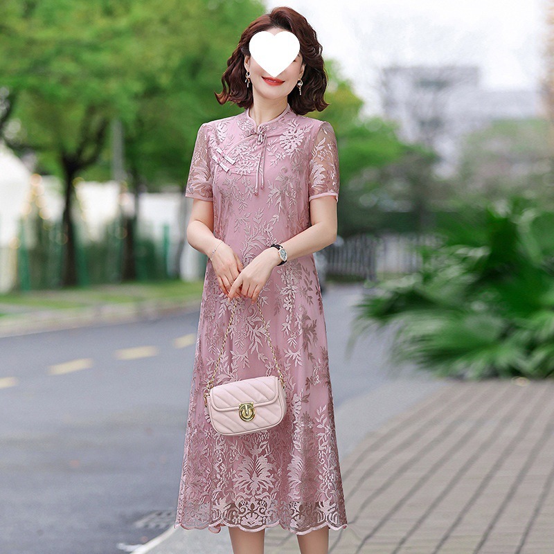 妈妈装2025新款夏装洋气减龄中老年女装旗袍连衣裙国风刺绣长裙女|undefined