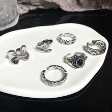 小众设计跨境戒指ins风个性女生锆石复古宝石开口可调节饰品指环
