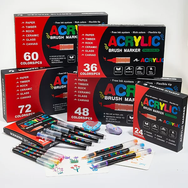 72-Color Art Direct Liquid Acrylic Marker Set with Soft Tips, Non-Transparent, Layerable, Washable, Children's Watercolor Pen Set