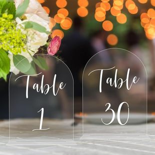 Arched Frosted Acrylic Wedding Table Number Birthday Party Number Sign Stand 1-30 Number Holder