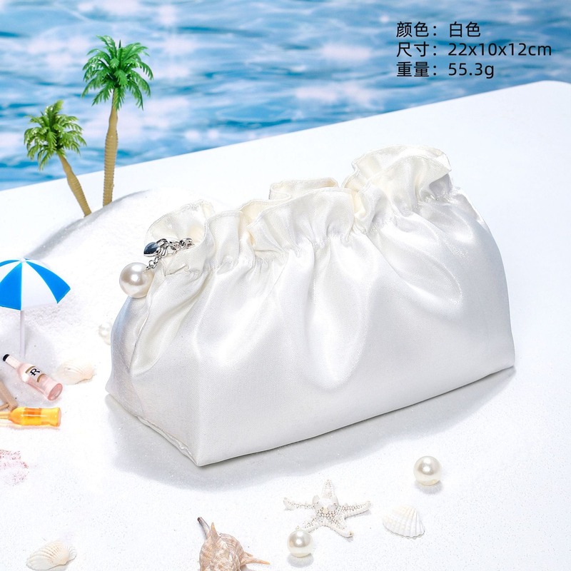 プリーツパール化粧品袋、大容量、高級感、高価値化粧品袋、女性用収納袋、トイレタリーバッグ、1個から|undefined
