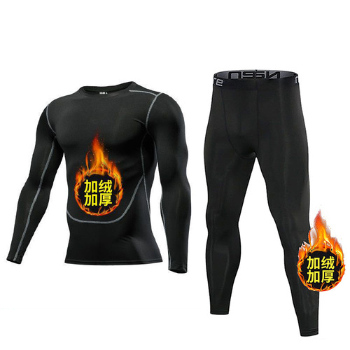 Autumn pants, sports tights, men's high-elastic and velvet, warm backing, running basketball underwear suit, training trend, quick-dry