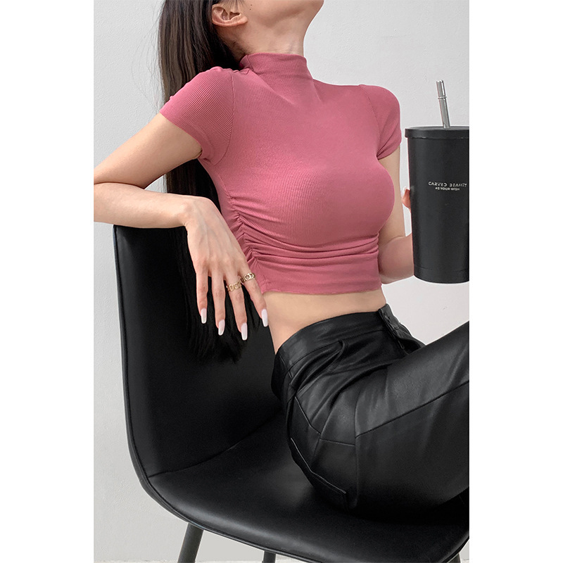 2025 Hot Girl Sports Top Yoga Short Sleeve Half Turtle Collar Pleated T-Shirt Pure Desire Fitness Wear Daily Exercise Pula 2025 Hot Girl Sports Top Yoga Short Sleeve Half Turtle Collar Pleated T-Shirt Pure Desire Fitness Wear Daily Exercise Pula