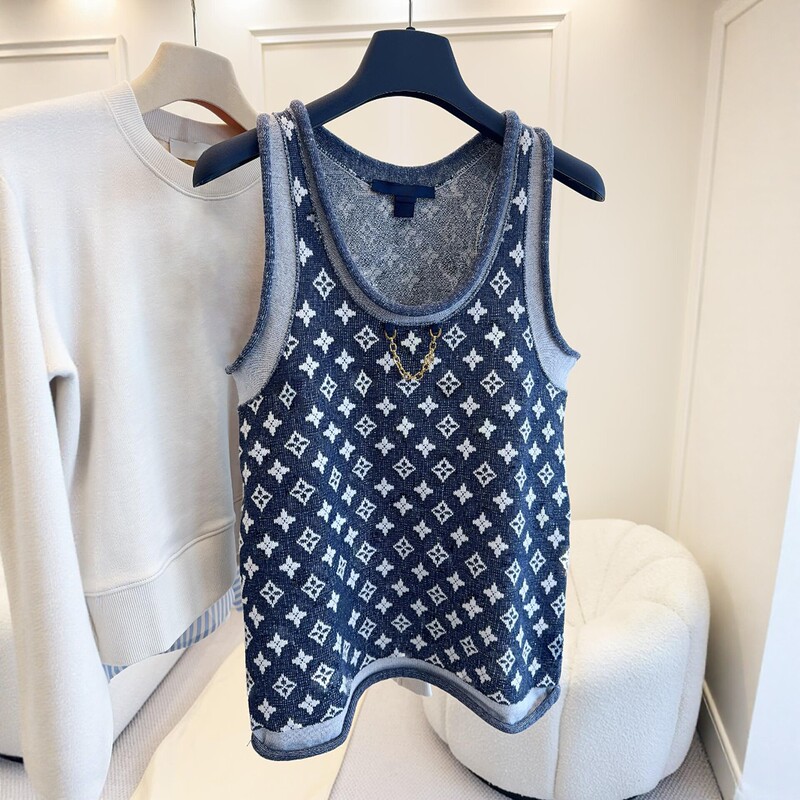 Non-Market Goods~Shenzhen Nanyou High-End European-Style Women's Clothing Classic Monogram Round-Neck Knitted Sleeveless Vest Top for Summer Non-Market Goods~Shenzhen Nanyou High-End European-Style Women's Clothing Classic Monogram Round-Neck Knitted Sleeveless Vest Top for Summer