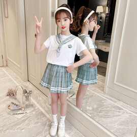 2025夏季新款中小童女孩潮范jk裙韩系小女孩百褶裙套装工厂批发潮