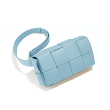 2025新款真皮牛皮8格15格编织包三角扣绿色格子单肩斜挎小方女包