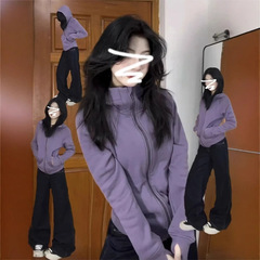 山东即墨卫衣上衣2025新款美式收腰运动开衫小个子穿搭秋冬外套女