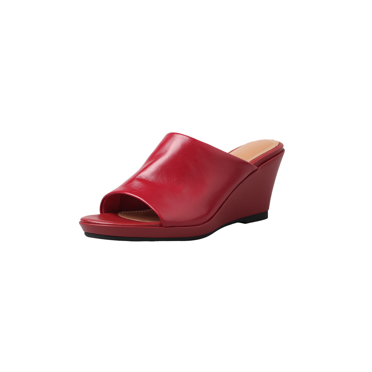 Sandal hở mũi nữ da dê gót nêm 5,5 cm quai ngang kiểu Hàn — đen chi tiết 15