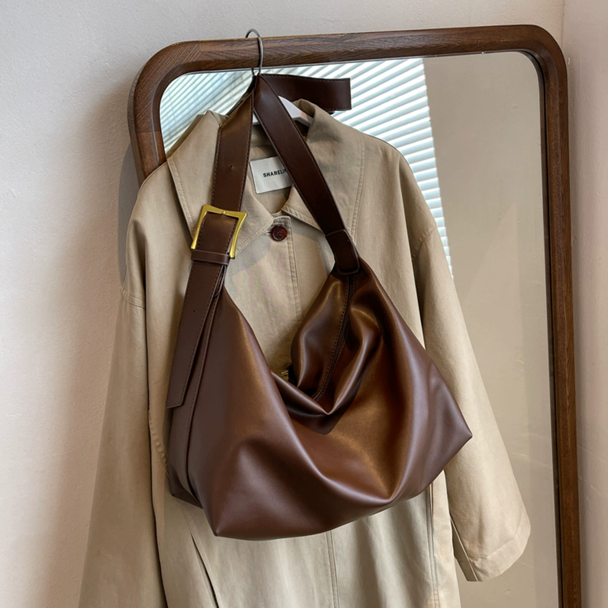 Сумка из натуральной кожи, женская сумка из мягкой кожи, вместительная сумка через плечо из воловьей кожи, популярная сумка-тоут, простая сумка через плечо.