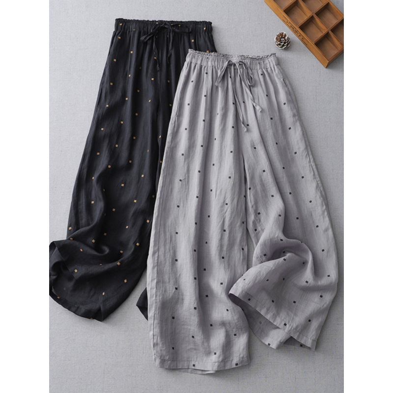 S5.6 Wide-Leg Pants for Women Summer Thin 2025 New Mom Polka Dot Pants Classy Casual Culottes