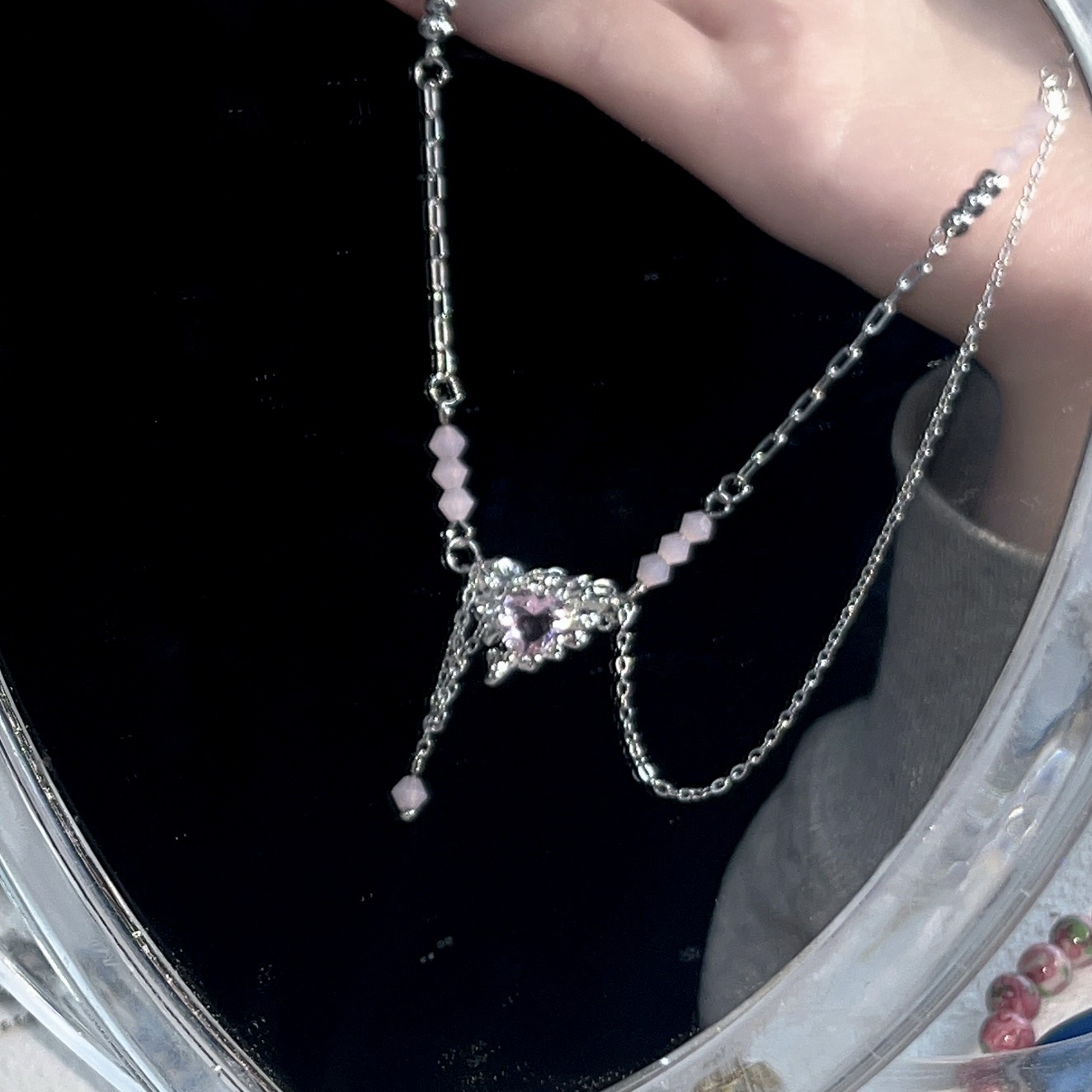 Fashion Heart Shape Alloy Inlay Rhinestone Necklace