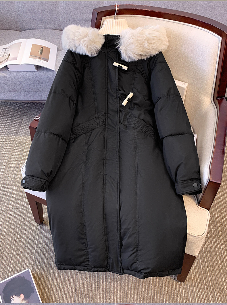 2024 Korean version women's Hong Kong long style over the knee student thick cow horn button cotton loose large fur_voghion.com